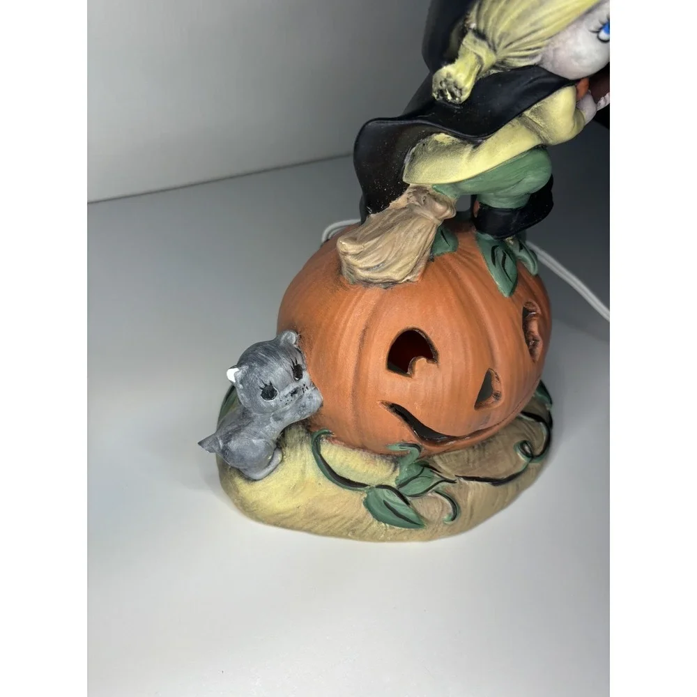 🎃Halloween Witch Lantern Izzie's First Ride Pumpkin Cat Ceramic Hobbyist‎ Light